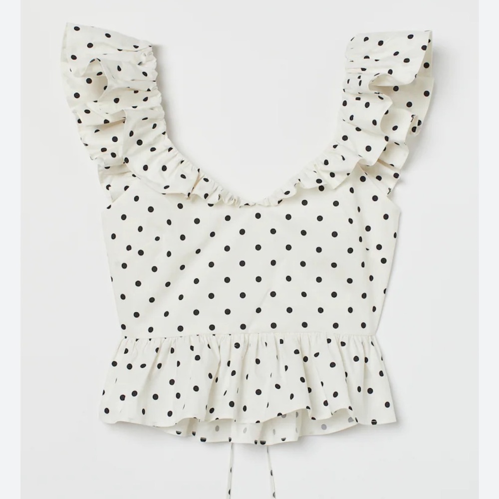 H&M Black and White Polka Dot Ruffle Blouse